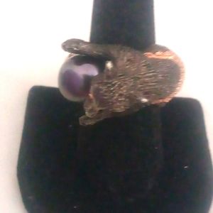 Beautiful 12mm Natural black south sea pearl cocktail ring Size 8.25 💎